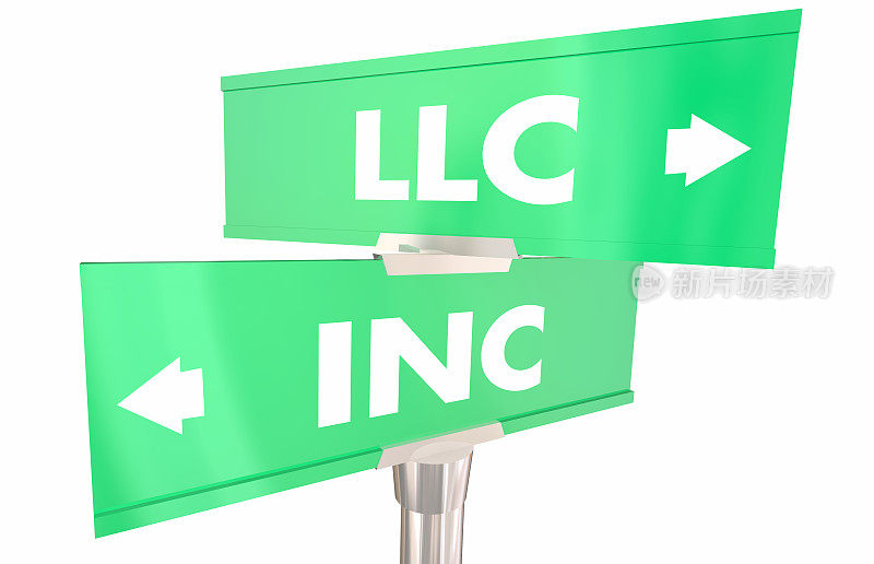 LLC Vs incorporated Company Business Models 2 Two Way Road Signs 3d插图